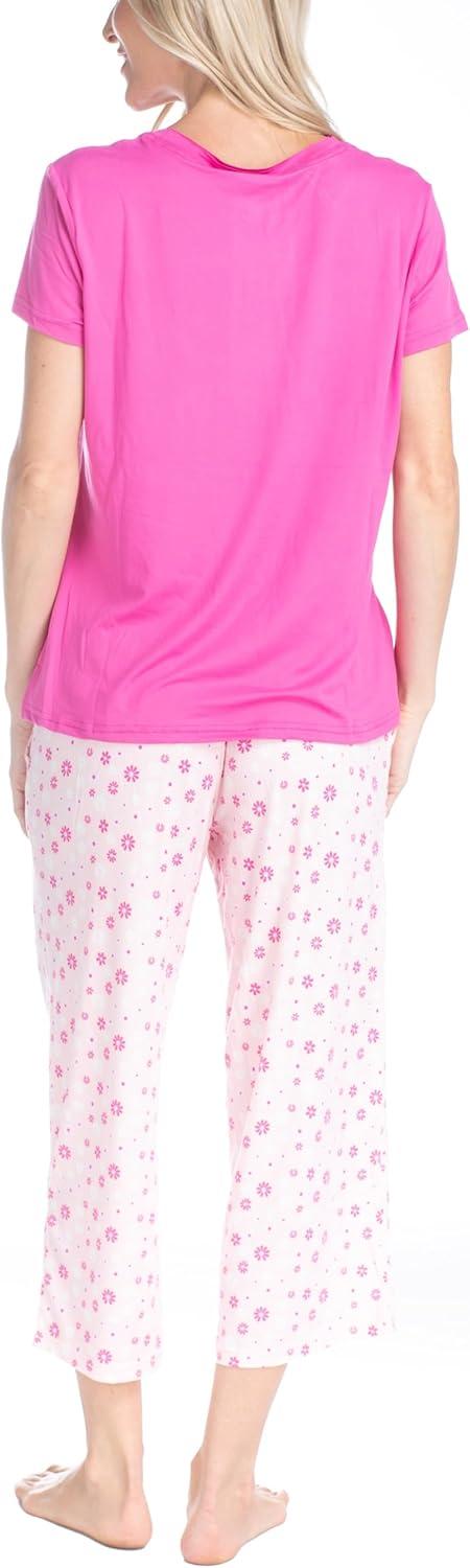 imageMUK LUKS 2 Pack Womens Pajama Set  Shorts Capris Tank Top and TShirt Loungewear Pajamas All Mixed up Conjunto PijamaPerfectly Pink
