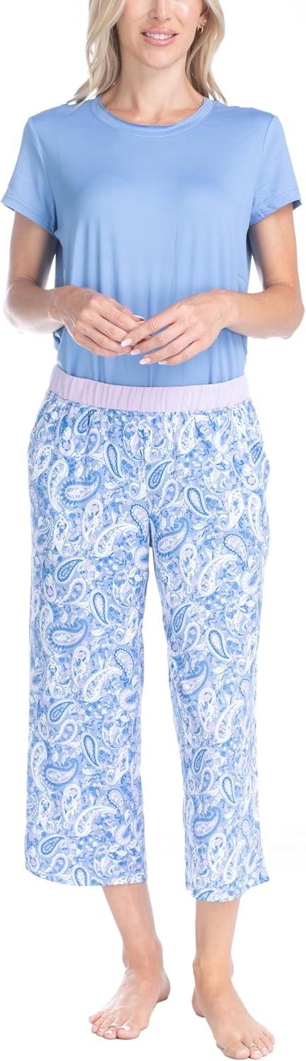 imageMUK LUKS 2 Pack Womens Pajama Set  Shorts Capris Tank Top and TShirt Loungewear Pajamas All Mixed up Conjunto PijamaPurple Paisley