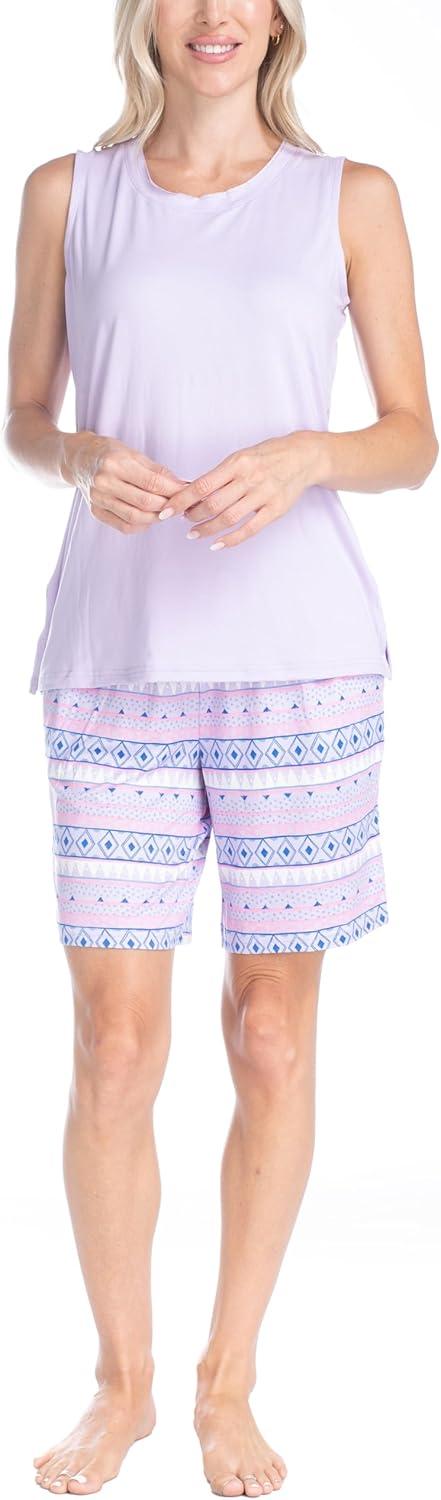 imageMUK LUKS 2 Pack Womens Pajama Set  Shorts Capris Tank Top and TShirt Loungewear Pajamas All Mixed up Conjunto PijamaPurple Paisley