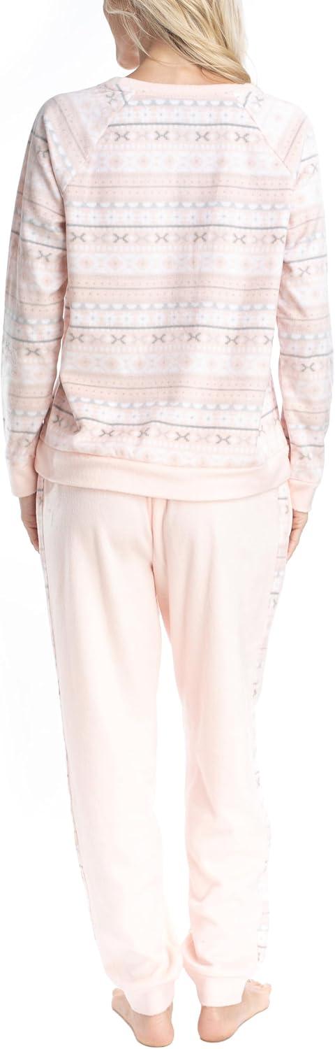 imageMUK LUKS Likely to Lounge Womens 2Piece Pajama Set Minky Fleece Long Sleeve and Jogger Pjs Pijamas de MujerCotton CandyFair Isle