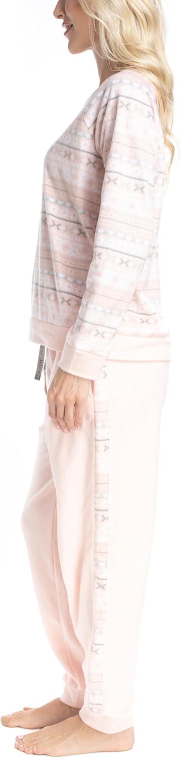 imageMUK LUKS Likely to Lounge Womens 2Piece Pajama Set Minky Fleece Long Sleeve and Jogger Pjs Pijamas de MujerCotton CandyFair Isle