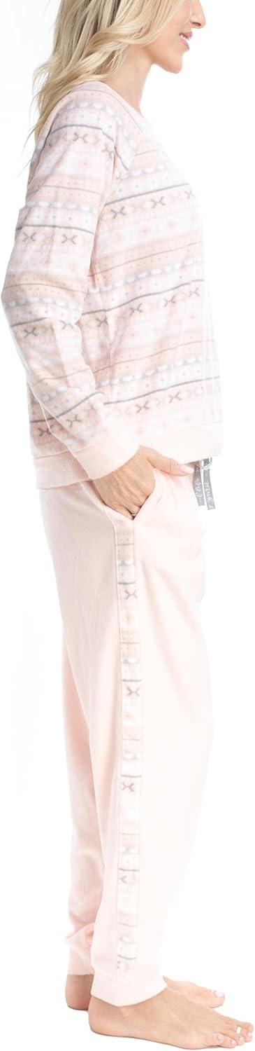 imageMUK LUKS Likely to Lounge Womens 2Piece Pajama Set Minky Fleece Long Sleeve and Jogger Pjs Pijamas de MujerCotton CandyFair Isle