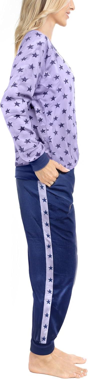 imageMUK LUKS Likely to Lounge Womens 2Piece Pajama Set Minky Fleece Long Sleeve and Jogger Pjs Pijamas de MujerPurpleStars
