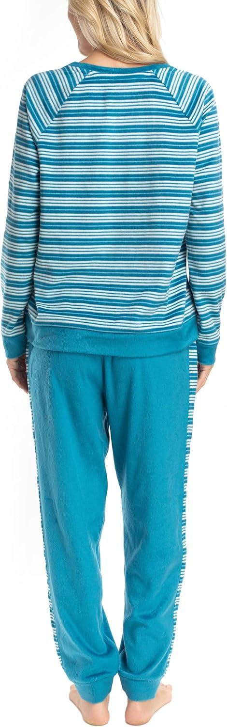 imageMUK LUKS Likely to Lounge Womens 2Piece Pajama Set Minky Fleece Long Sleeve and Jogger Pjs Pijamas de MujerTealStripe