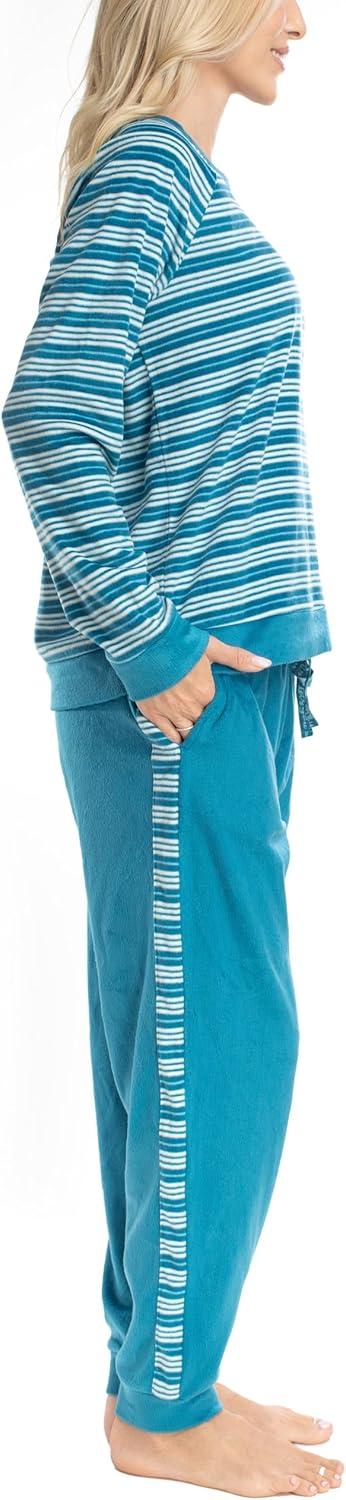 imageMUK LUKS Likely to Lounge Womens 2Piece Pajama Set Minky Fleece Long Sleeve and Jogger Pjs Pijamas de MujerTealStripe