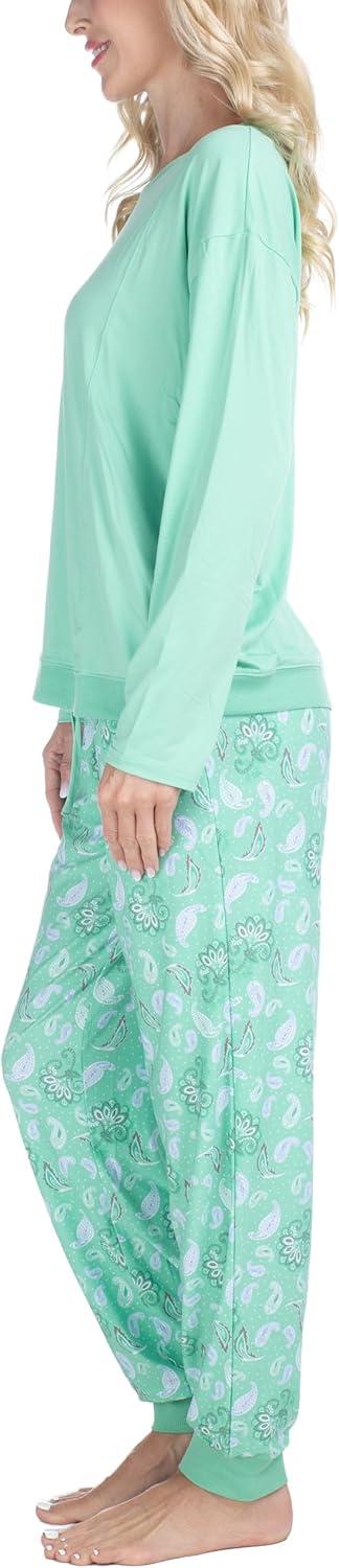 imageMUK LUKS Lounge Loyalist Sweatshirt and Jogger Pajamas Set Womens Pjs Winter WarmGreen Paisley