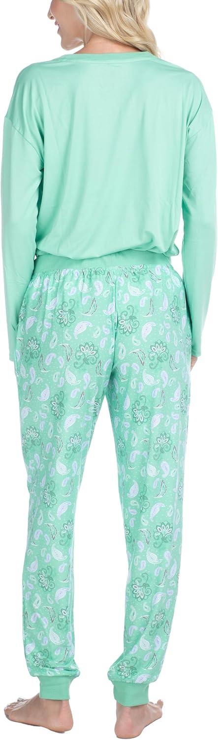 imageMUK LUKS Lounge Loyalist Sweatshirt and Jogger Pajamas Set Womens Pjs Winter WarmGreen Paisley