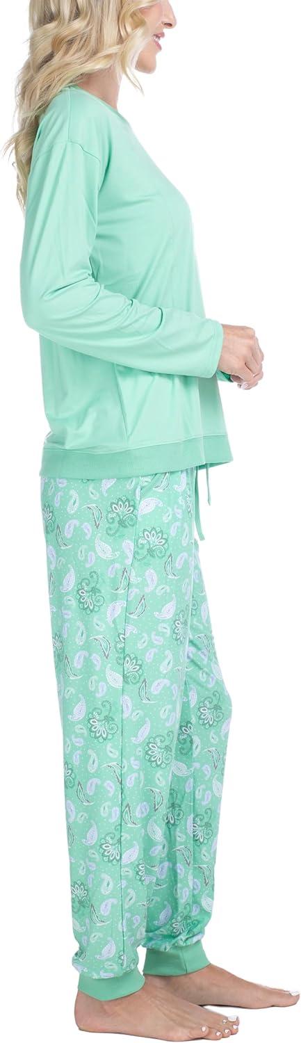 imageMUK LUKS Lounge Loyalist Sweatshirt and Jogger Pajamas Set Womens Pjs Winter WarmGreen Paisley