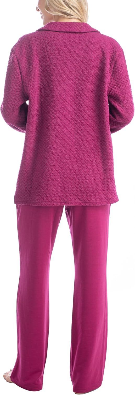 imageMUK LUKS Quilted Shacket 3 Piece Lounge Set Long Sleeve TShirt Pajama Pants with Pockets Matching JacketBerry Pink