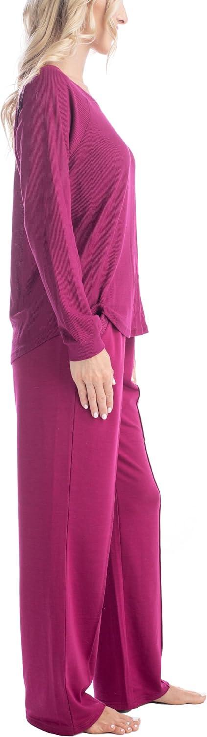 imageMUK LUKS Quilted Shacket 3 Piece Lounge Set Long Sleeve TShirt Pajama Pants with Pockets Matching JacketBerry Pink