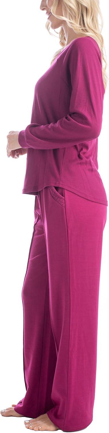 imageMUK LUKS Quilted Shacket 3 Piece Lounge Set Long Sleeve TShirt Pajama Pants with Pockets Matching JacketBerry Pink