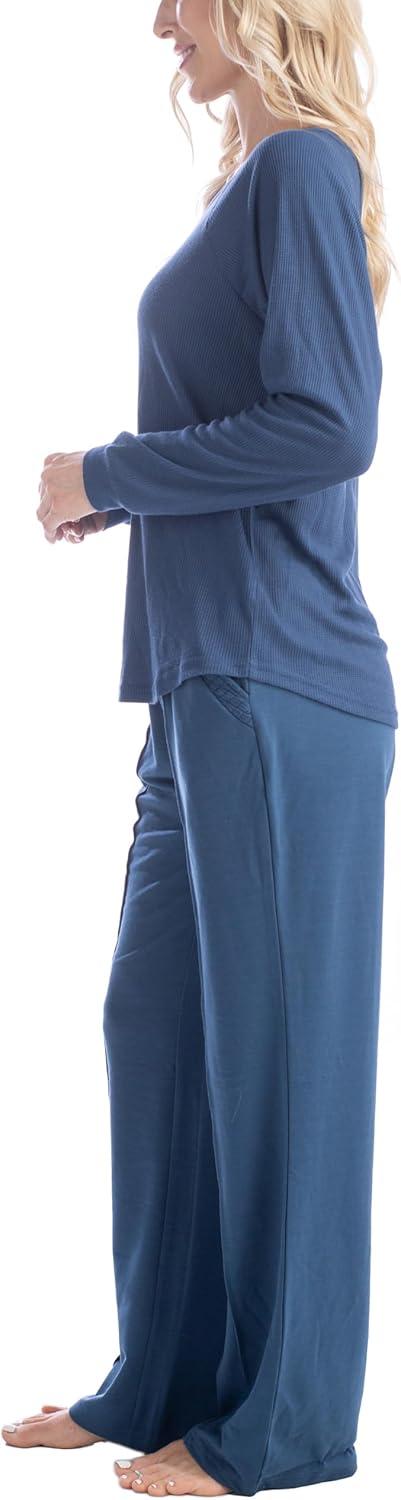 imageMUK LUKS Quilted Shacket 3 Piece Lounge Set Long Sleeve TShirt Pajama Pants with Pockets Matching JacketDenim Blue