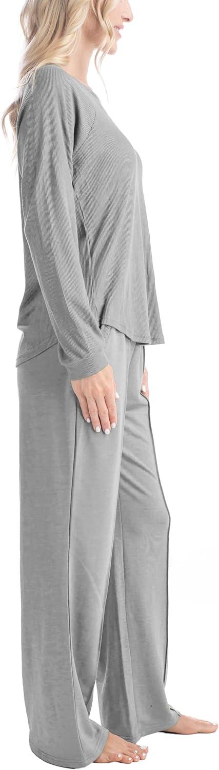 imageMUK LUKS Quilted Shacket 3 Piece Lounge Set Long Sleeve TShirt Pajama Pants with Pockets Matching JacketHeather Gray