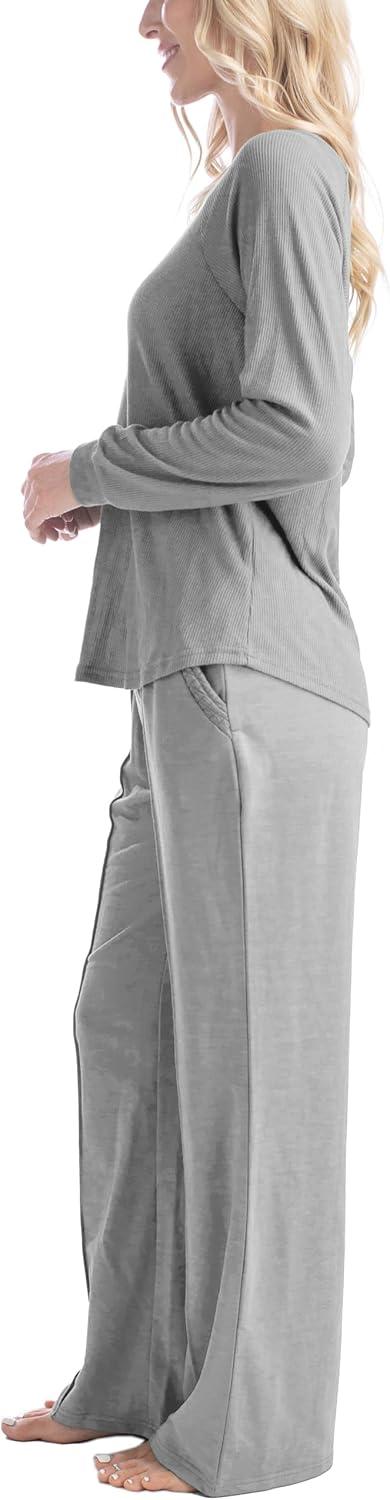 imageMUK LUKS Quilted Shacket 3 Piece Lounge Set Long Sleeve TShirt Pajama Pants with Pockets Matching JacketHeather Gray