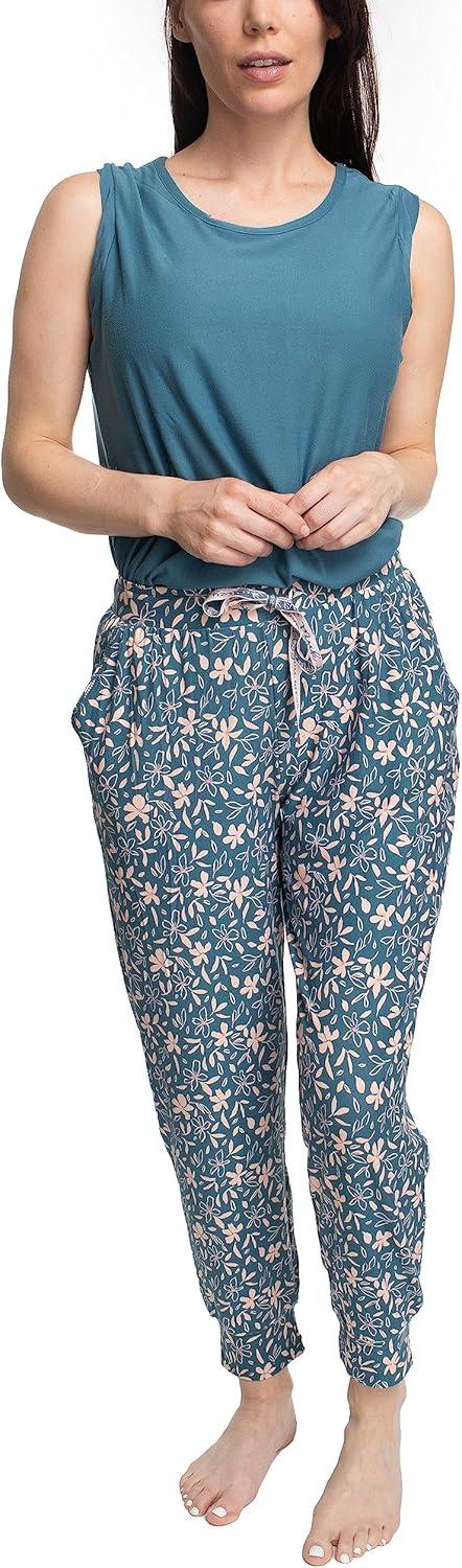 imageMUK LUKS Sleeveless Tank Top and Jogger Sleep Set with Pockets Soft Matching Sleepwear Lounge PJs Conjunto de PijamaDenimTropical Floral