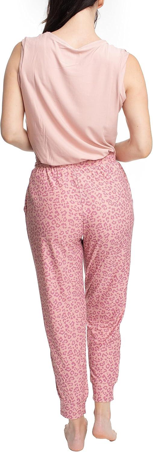 imageMUK LUKS Sleeveless Tank Top and Jogger Sleep Set with Pockets Soft Matching Sleepwear Lounge PJs Conjunto de PijamaRose CloudAnimal