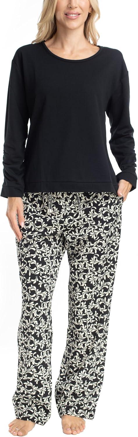 imageMUK LUKS Sweater Weather Womens Pajama 2Piece Set Super Soft Long Sleeve Shirt and Pants Pijama De MujerBlackVine