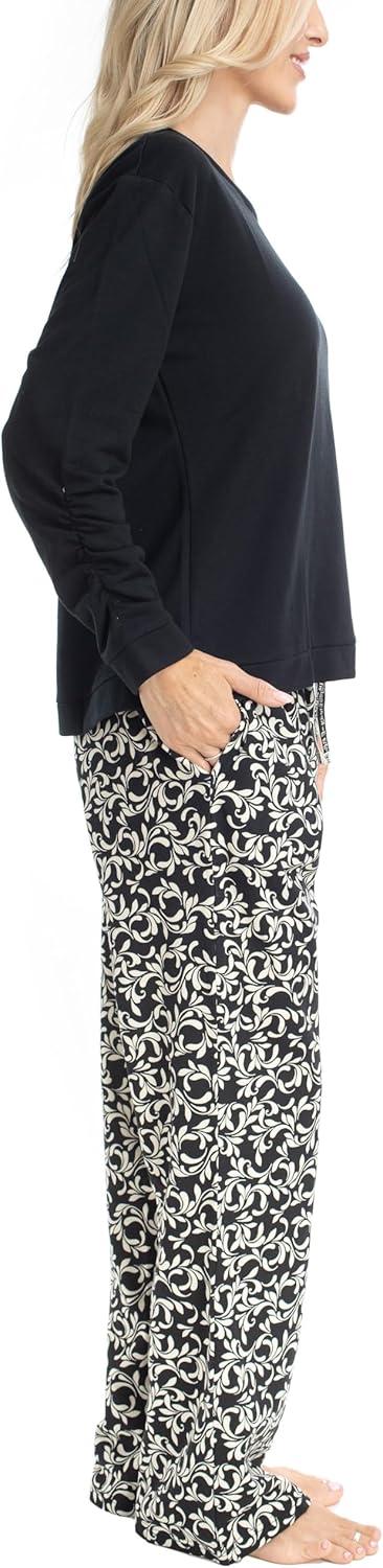 imageMUK LUKS Sweater Weather Womens Pajama 2Piece Set Super Soft Long Sleeve Shirt and Pants Pijama De MujerBlackVine