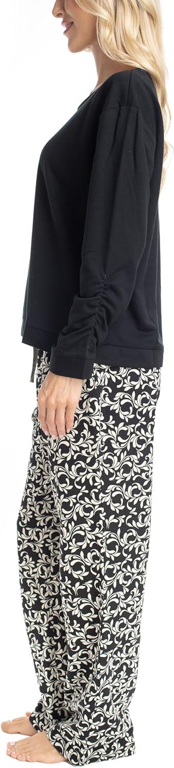 imageMUK LUKS Sweater Weather Womens Pajama 2Piece Set Super Soft Long Sleeve Shirt and Pants Pijama De MujerBlackVine