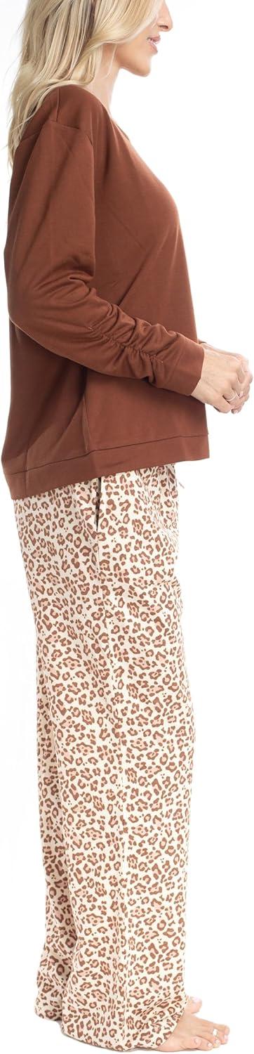 imageMUK LUKS Sweater Weather Womens Pajama 2Piece Set Super Soft Long Sleeve Shirt and Pants Pijama De MujerCaramelLeopard
