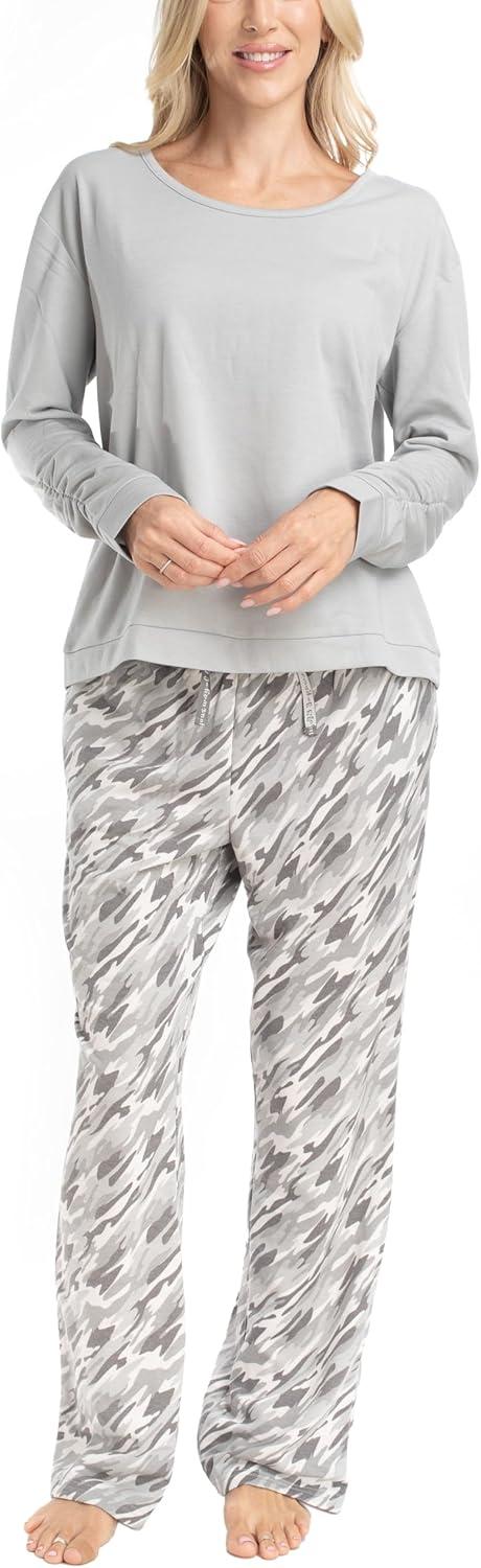 imageMUK LUKS Sweater Weather Womens Pajama 2Piece Set Super Soft Long Sleeve Shirt and Pants Pijama De MujerGreyCamo Blur