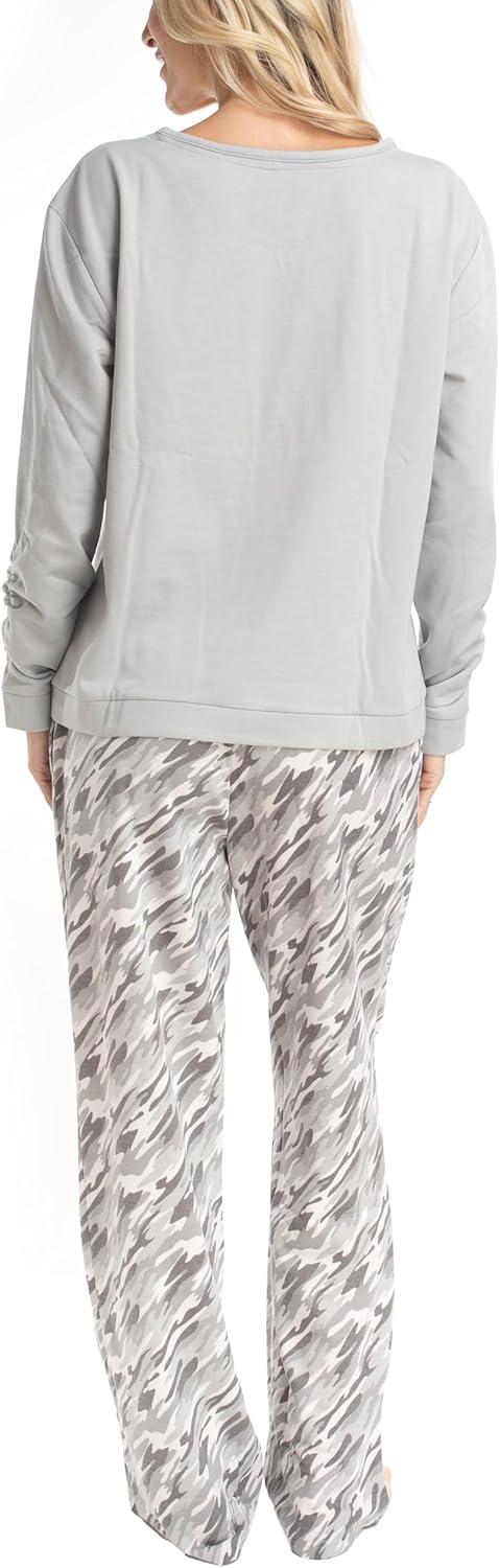 imageMUK LUKS Sweater Weather Womens Pajama 2Piece Set Super Soft Long Sleeve Shirt and Pants Pijama De MujerGreyCamo Blur