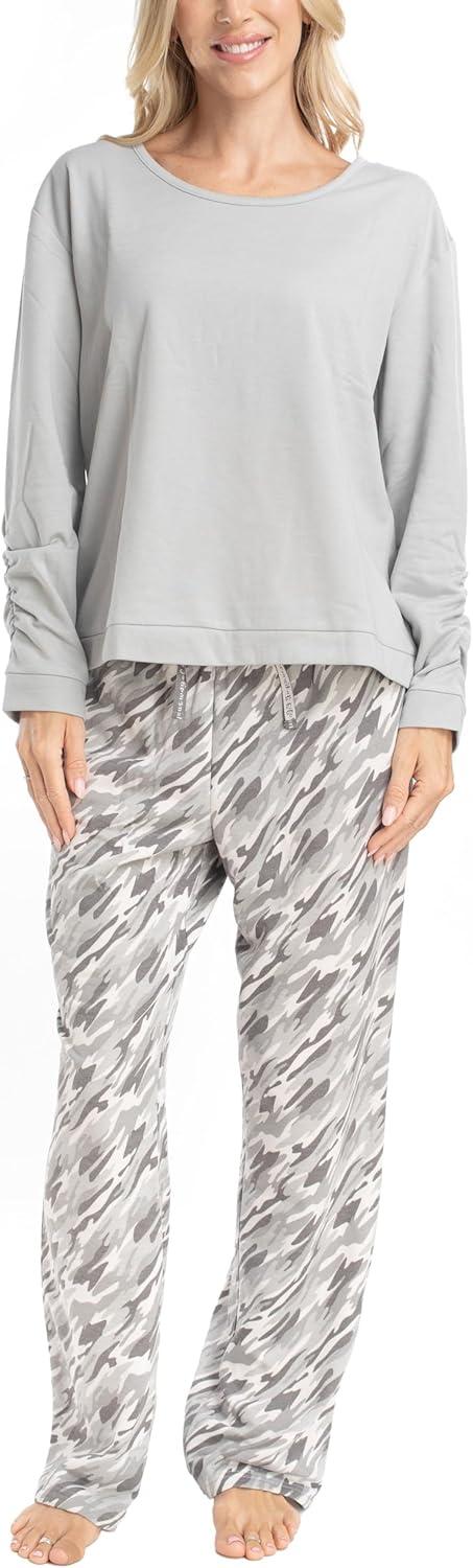 imageMUK LUKS Sweater Weather Womens Pajama 2Piece Set Super Soft Long Sleeve Shirt and Pants Pijama De MujerGreyCamo Blur