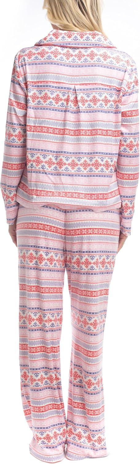 imageMUK LUKS Womens 2 Piece Pajama Set  Silky Veluor Button Down Top and Pajama Pants Lovely Gems Pijamas de MujerColor Block Fairisle