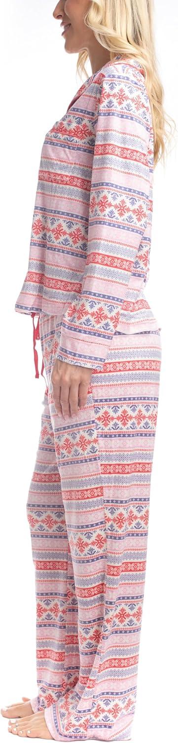 imageMUK LUKS Womens 2 Piece Pajama Set  Silky Veluor Button Down Top and Pajama Pants Lovely Gems Pijamas de MujerColor Block Fairisle