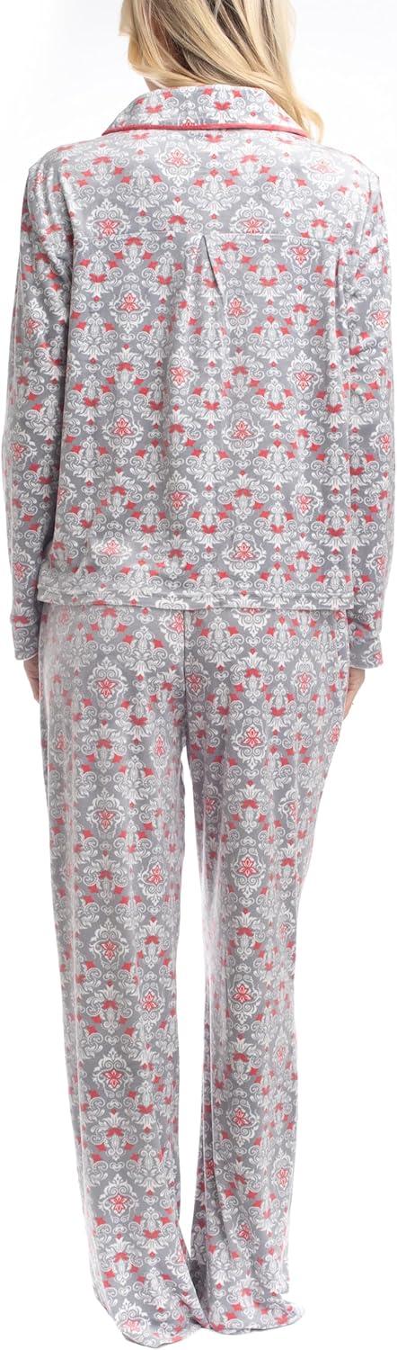 imageMUK LUKS Womens 2 Piece Pajama Set  Silky Veluor Button Down Top and Pajama Pants Lovely Gems Pijamas de MujerDainty Damask Coral
