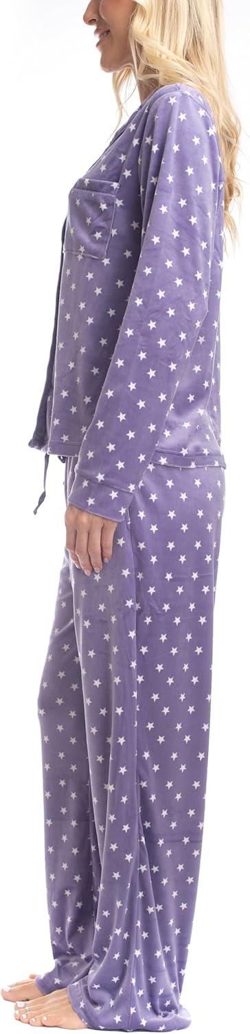imageMUK LUKS Womens 2 Piece Pajama Set  Silky Veluor Button Down Top and Pajama Pants Lovely Gems Pijamas de MujerTiny Stars