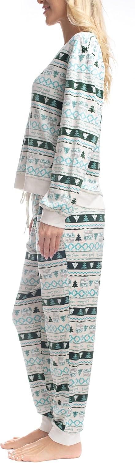 imageMUK LUKS Womens 2 Piece Pajama Set Long Sleeve Shirt and Joggers  Silky Velour Mountain Vibes  Pijamas de MujerCabinside Fairisle