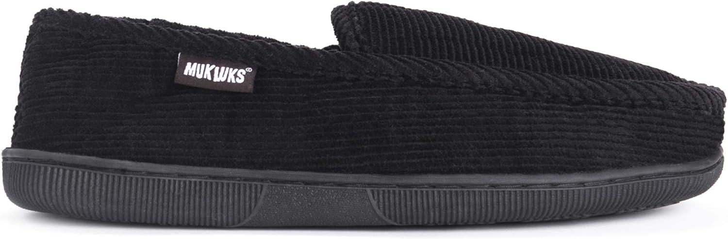 imageMuk Luks Mens Corduroy Moccasin with Flannel LiningBlack