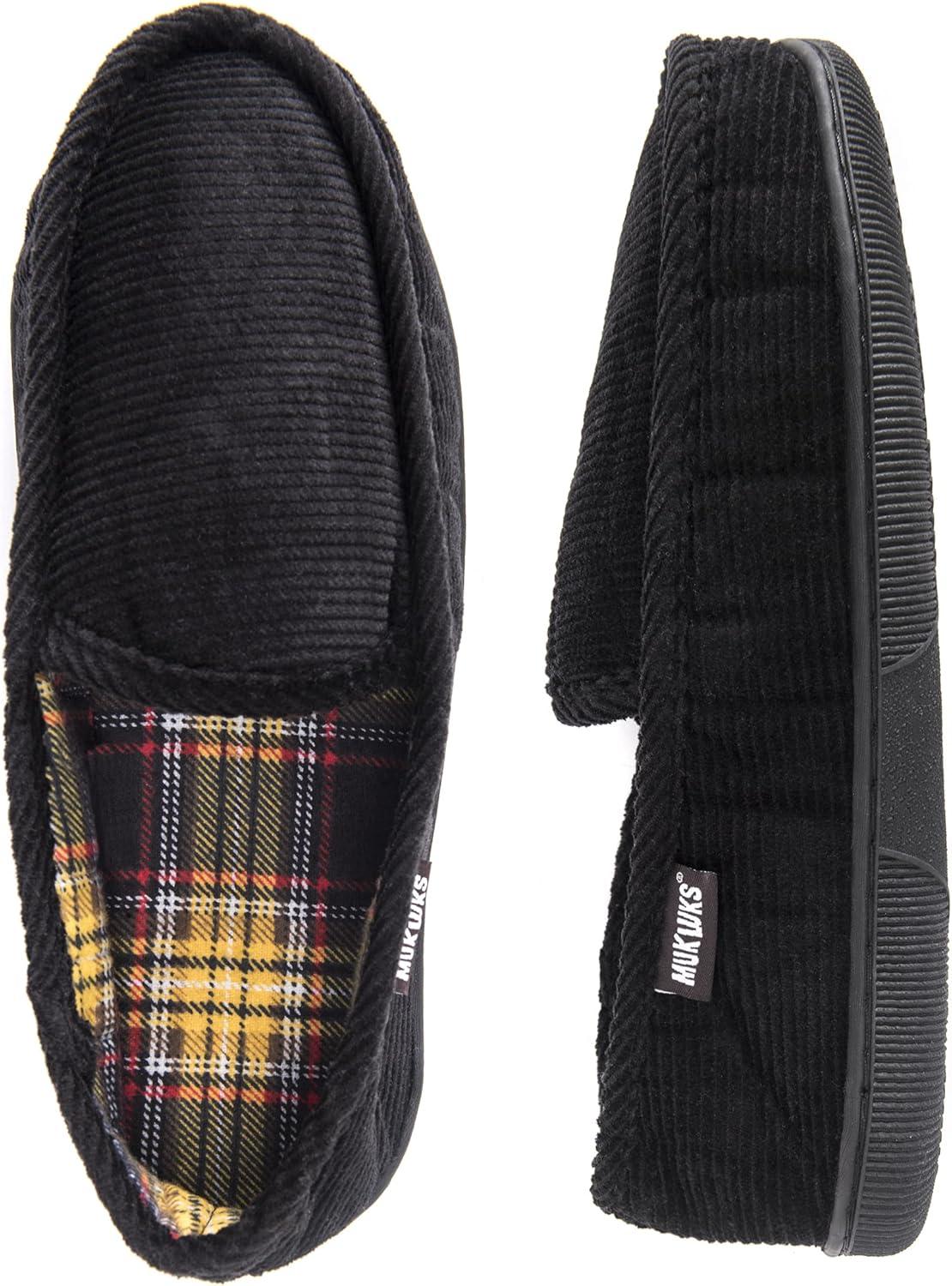 imageMuk Luks Mens Corduroy Moccasin with Flannel LiningBlack