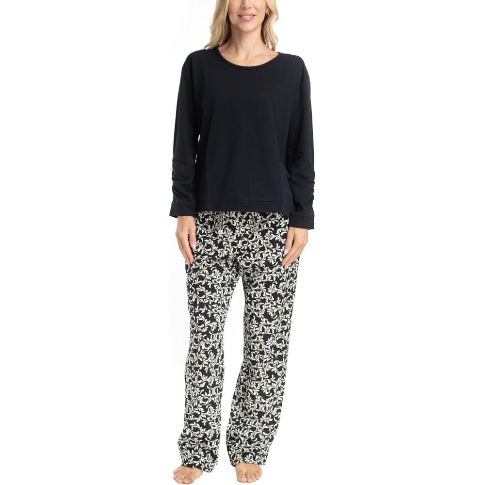 imageMUK LUKS Sweater Weather Womens Pajama 2Piece Set Super Soft Long Sleeve Shirt and Pants Pijama De MujerBlackVine
