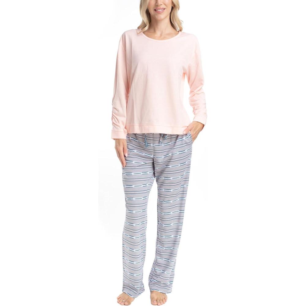 imageMUK LUKS Sweater Weather Womens Pajama 2Piece Set Super Soft Long Sleeve Shirt and Pants Pijama De MujerBlushZig Zag