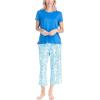 imageMUK LUKS 2 Pack Womens Pajama Set  Shorts Capris Tank Top and TShirt Loungewear Pajamas All Mixed up Conjunto PijamaBlue Leopard