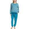imageMUK LUKS Likely to Lounge Womens 2Piece Pajama Set Minky Fleece Long Sleeve and Jogger Pjs Pijamas de MujerTealStripe
