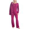imageMUK LUKS Quilted Shacket 3 Piece Lounge Set Long Sleeve TShirt Pajama Pants with Pockets Matching JacketBerry Pink