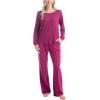 imageMUK LUKS Quilted Shacket 3 Piece Lounge Set Long Sleeve TShirt Pajama Pants with Pockets Matching JacketBerry Pink