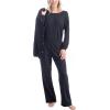 imageMUK LUKS Quilted Shacket 3 Piece Lounge Set Long Sleeve TShirt Pajama Pants with Pockets Matching JacketBlack