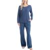 imageMUK LUKS Quilted Shacket 3 Piece Lounge Set Long Sleeve TShirt Pajama Pants with Pockets Matching JacketDenim Blue