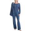imageMUK LUKS Quilted Shacket 3 Piece Lounge Set Long Sleeve TShirt Pajama Pants with Pockets Matching JacketDenim Blue