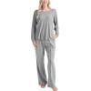 imageMUK LUKS Quilted Shacket 3 Piece Lounge Set Long Sleeve TShirt Pajama Pants with Pockets Matching JacketHeather Gray