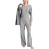 imageMUK LUKS Quilted Shacket 3 Piece Lounge Set Long Sleeve TShirt Pajama Pants with Pockets Matching JacketHeather Gray