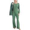 imageMUK LUKS Quilted Shacket 3 Piece Lounge Set Long Sleeve TShirt Pajama Pants with Pockets Matching JacketSage Green
