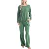 imageMUK LUKS Quilted Shacket 3 Piece Lounge Set Long Sleeve TShirt Pajama Pants with Pockets Matching JacketSage Green
