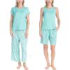 imageMUK LUKS 2 Pack Womens Pajama Set  Shorts Capris Tank Top and TShirt Loungewear Pajamas All Mixed up Conjunto PijamaGreen Leaf