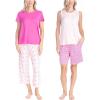 imageMUK LUKS 2 Pack Womens Pajama Set  Shorts Capris Tank Top and TShirt Loungewear Pajamas All Mixed up Conjunto PijamaPerfectly Pink