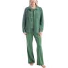 imageMUK LUKS Quilted Shacket 3 Piece Lounge Set Long Sleeve TShirt Pajama Pants with Pockets Matching JacketSage Green